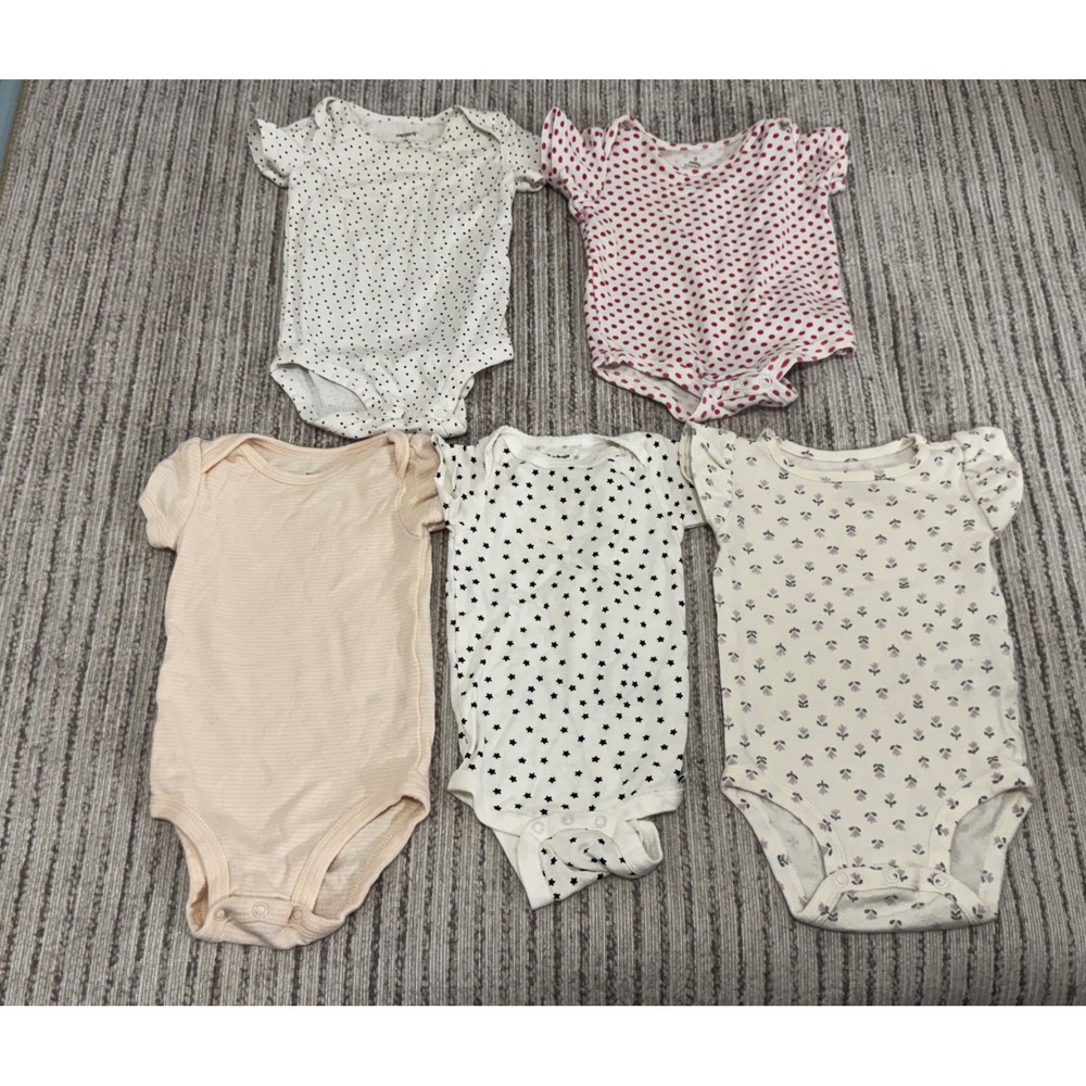 Gerber Carters Baby Girls 3-6 Months Bodysuit‎ Lot 5 Floral Polka Dot Star Pink